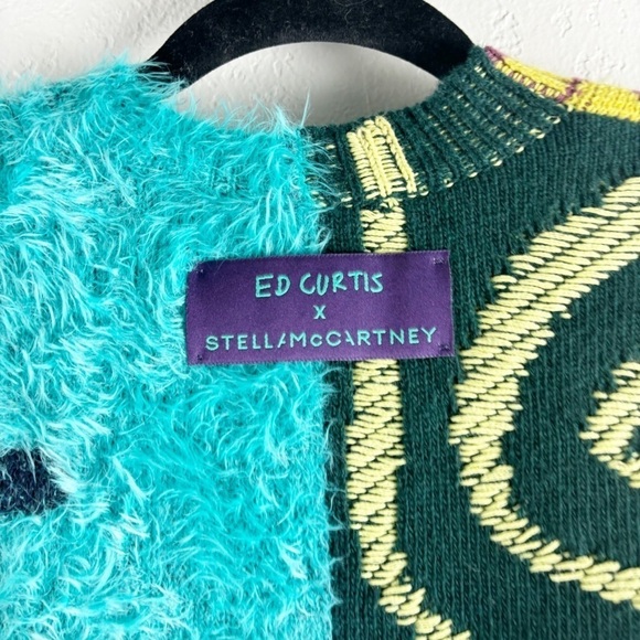 Stella McCartney x Ed Curtis Fuzzy Mixed Print Color Block Crew Neck Sweater XS - Picture 4 of 7